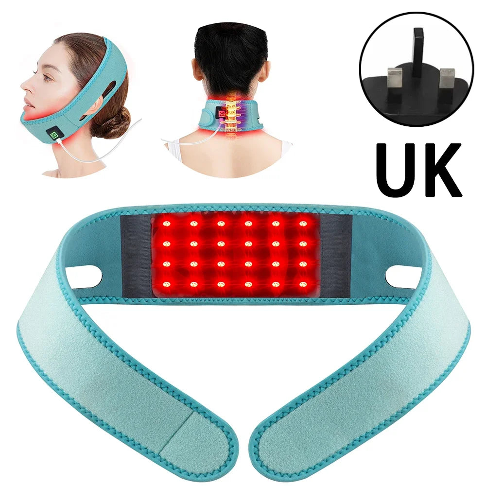 Red Light Chin and Neck Wrap for Home Personal Care, Fabric Design with Listed 660nm and 850nm Light References, Three Colors and US or International Plug Options