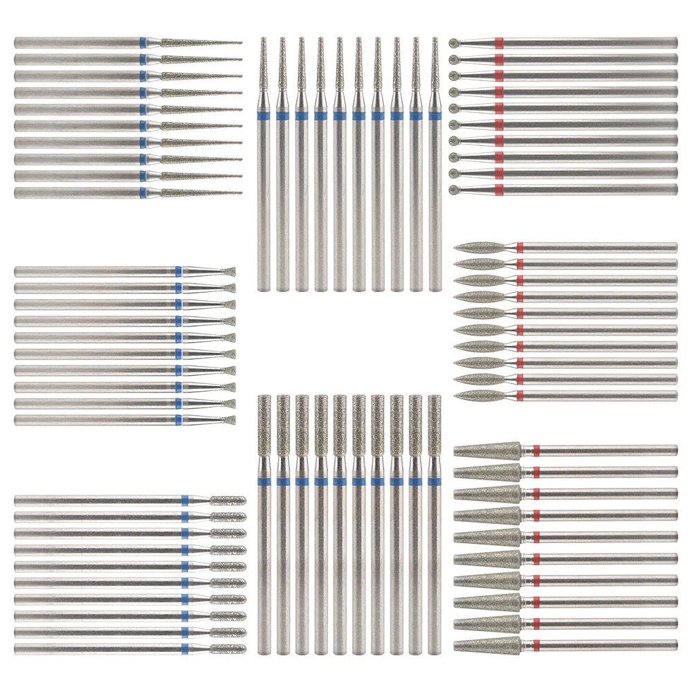Diamond Nail Drill Bits, Listed 10-Piece Milling Accessories with 2.35mm Shanks, A-Series and Grade-Labeled Options for Professional Electric Manicure Filing