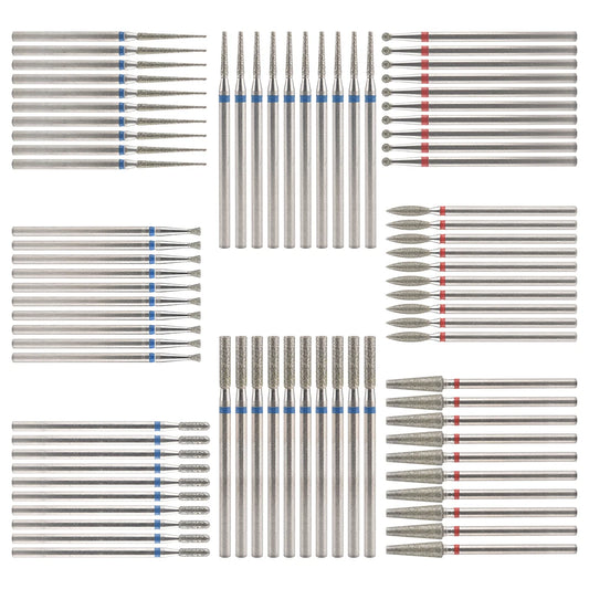 Diamond Nail Drill Bits, Listed 10-Piece Milling Accessories with 2.35mm Shanks, A-Series and Grade-Labeled Options for Professional Electric Manicure Filing