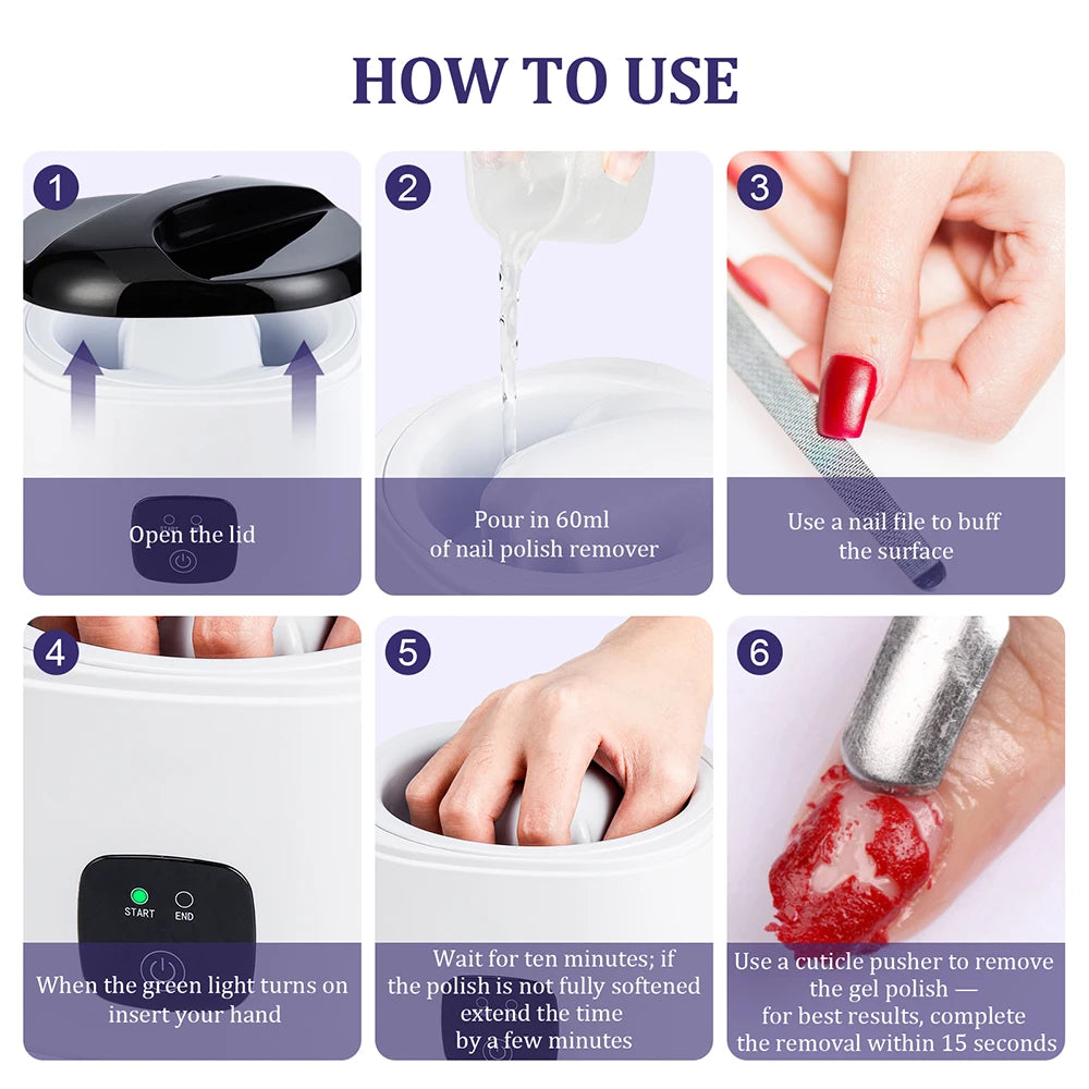 Electric Nail Soaking Bowl with Five-Finger Liner, Listed 36W Power, One-Button Control and Two-Hour Shut-Off, US, EU, UK or AU 100–240V Options