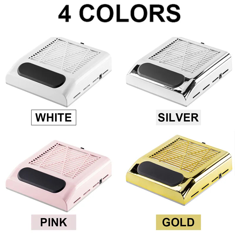Nail Dust Collector with Touch Switch and Replaceable Filter, ABS Manicure Vacuum in White, Pink, Silver or Gold with US and EU Selection Labels