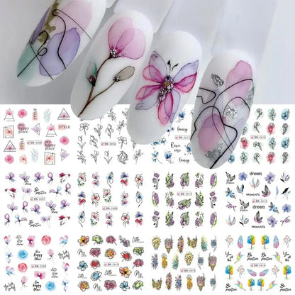 Water Transfer Nail Decals, BN2605-2616 Nail Art Slider Stickers for DIY Manicure Decoration, At-Home Styling and Seasonal Nail Design Ideas