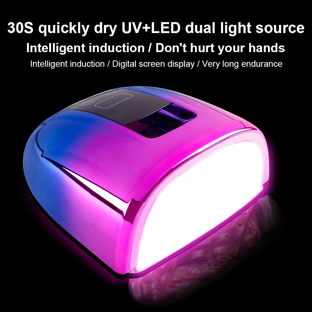 Cordless UV LED Nail Lamp with Mirror Bottom, 45 LEDs and Four Timer Settings, Rechargeable Manicure Light in Gold, Black or White with Plug Options