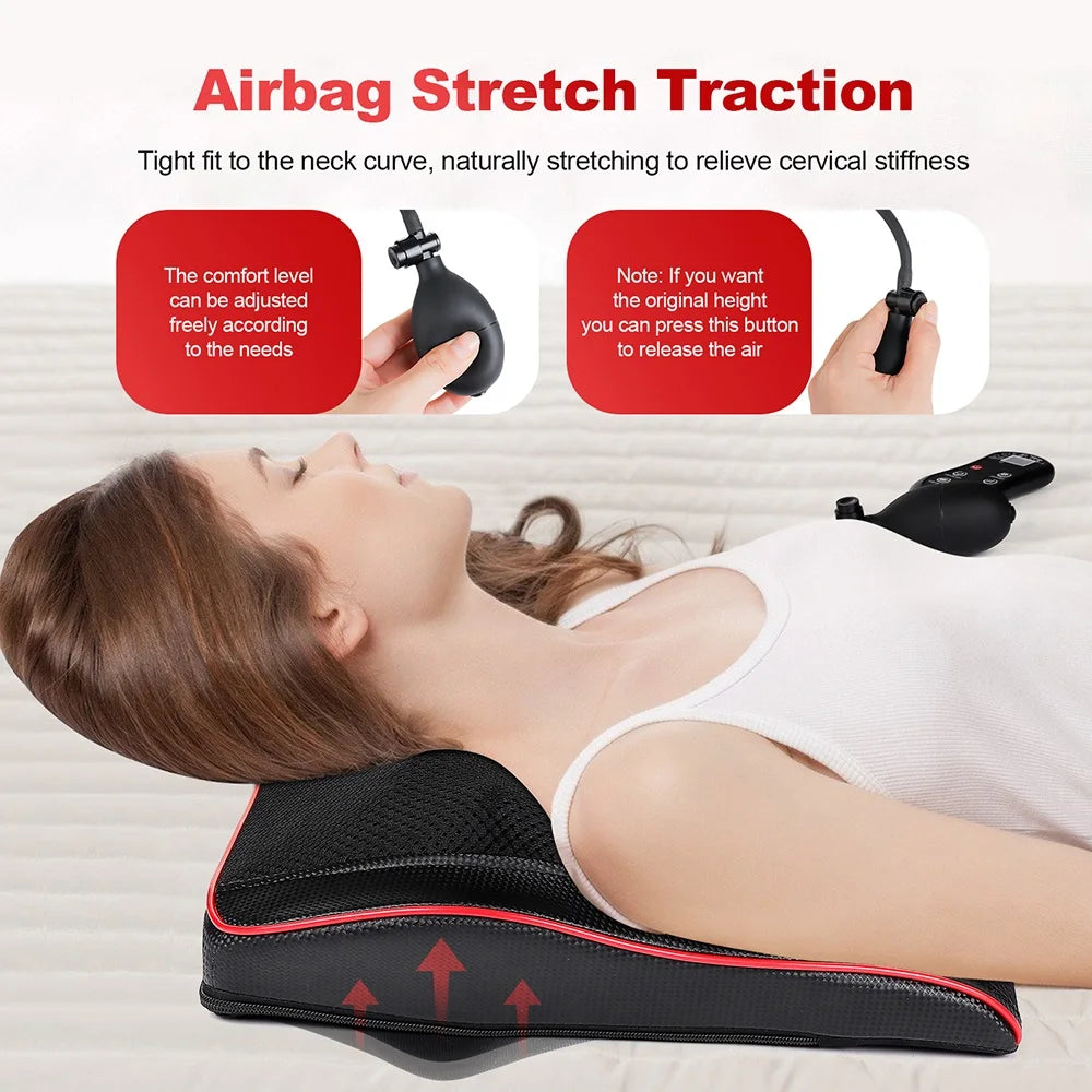 Back and Neck Massage Pillow with Listed 24W Power, PU Surface, One-Button Control and 15-Minute Auto Shutoff, Adapter and Vehicle Cable for Adult Relaxation