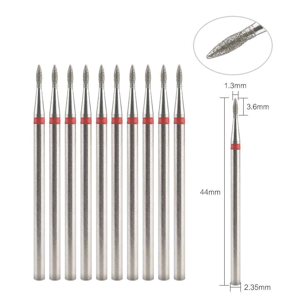 Diamond Nail Drill Bits, Listed 10-Piece Milling Accessories with 2.35mm Shanks, A-Series and Grade-Labeled Options for Professional Electric Manicure Filing