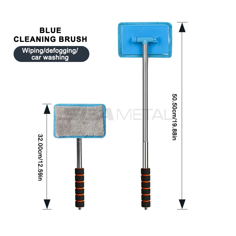 Telescopic Windshield Cleaning Brush by SEAMETAL, 32–50.5cm Adjustable Aluminum-Alloy Handle for Manual Car Glass Wiping in Black, Orange or Blue