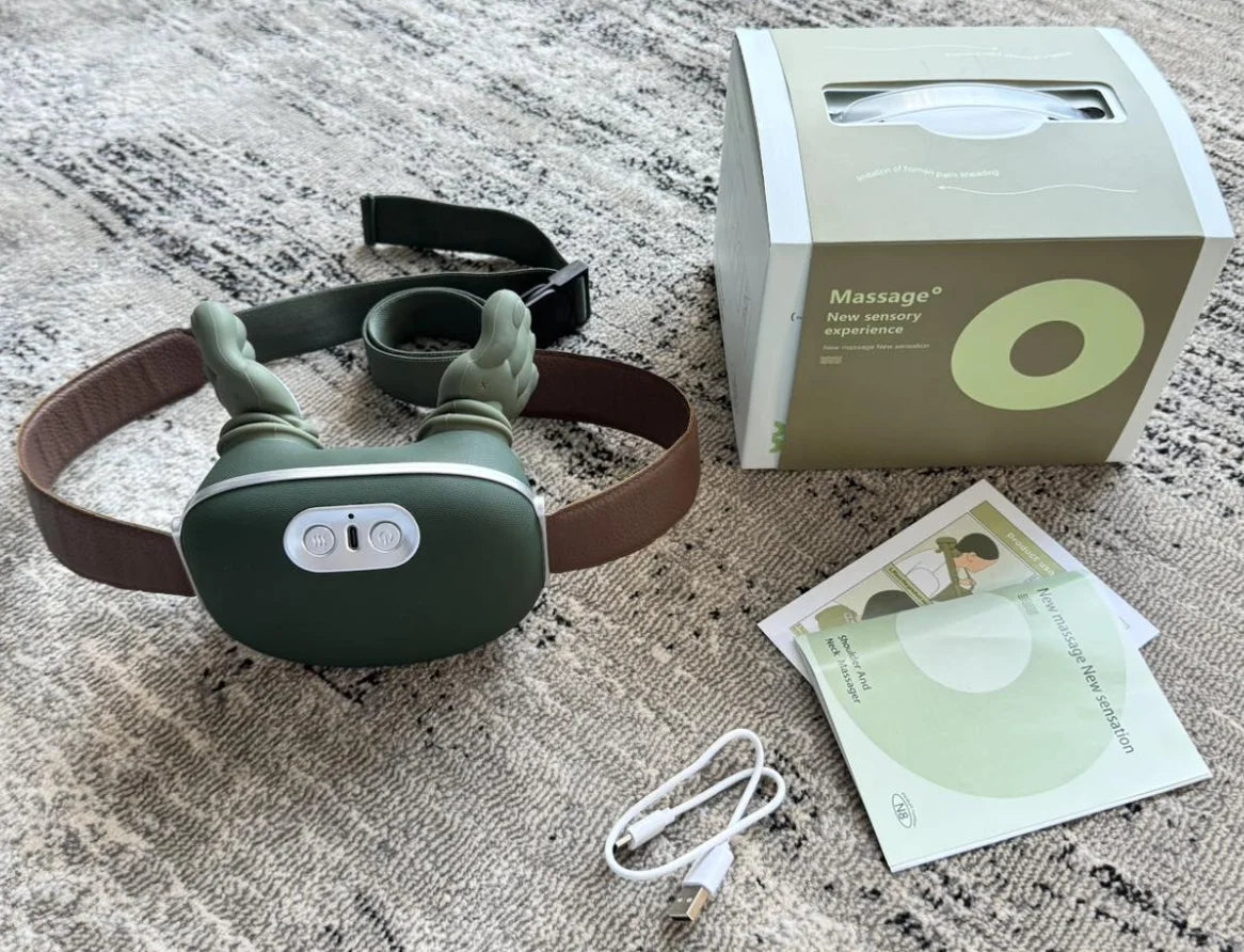 Wireless Neck and Back Massager with Heat, Battery-Powered 4D Shiatsu-Style Kneading Device in Green Silver Switch Option for Adult Relaxation Routines