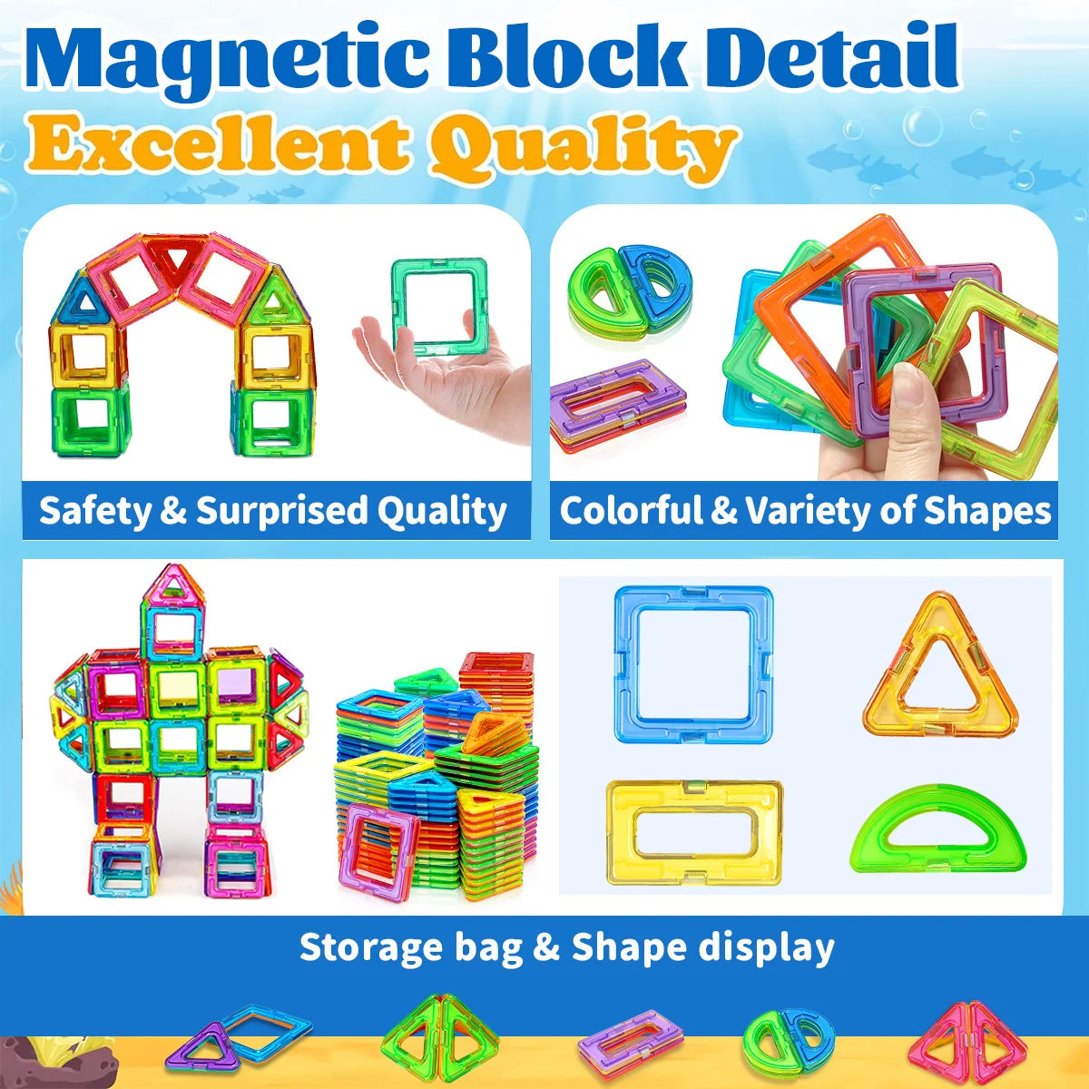 Magnetic Building Blocks with Medium Size Pieces, DIY Construction Play Sets in 20, 32, 40, 56, 60 or 84-Piece Options for Supervised STEM-Inspired Building
