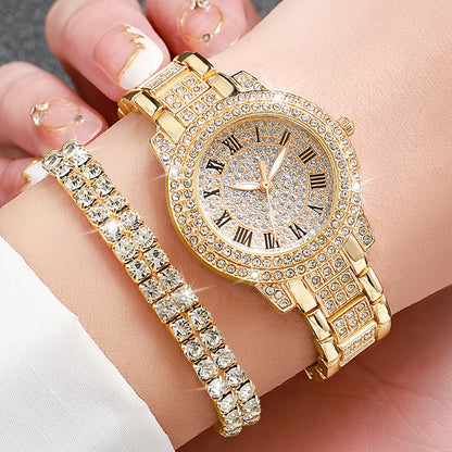 Women's Quartz Watch and Bracelet Set, Two-Piece Analog Fashion Accessories with 32mm Case in Gold, Silver or Rose Gold Tone Options, No Watch Box Included