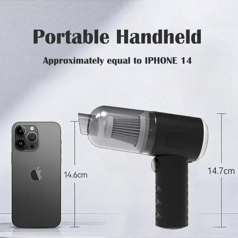 Car Vacuum Cleaner with USB Rechargeable Battery and Nozzle Kit, Black Cordless Handheld Tool for Vehicle Interior Crumbs and Household Spot Cleaning