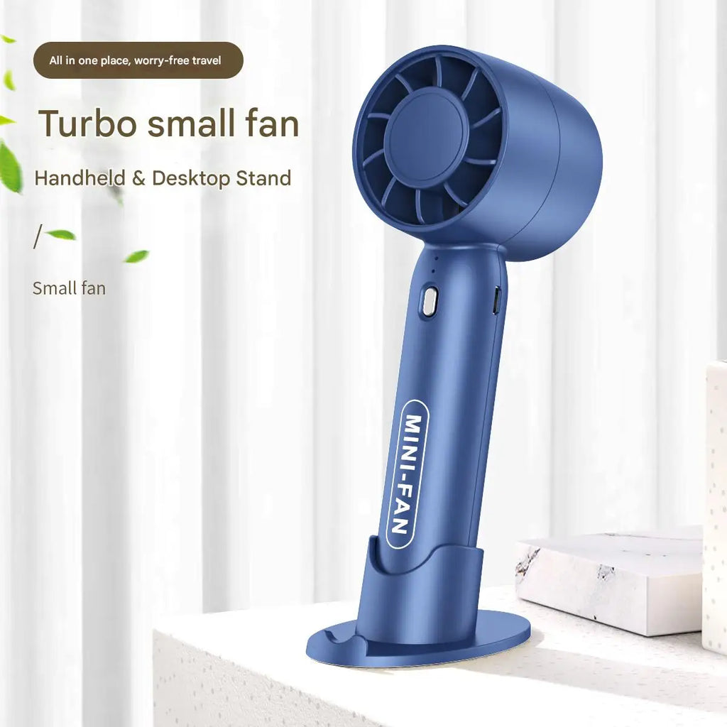 T10 Turbo Handheld Fan with USB Charging and Desktop Stand Reference, Portable Personal Airflow Fan for Desk Breaks and Travel in Blue, Pink or White