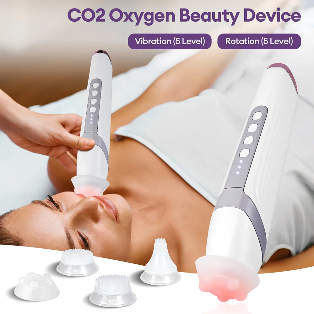 Four-Head Bubble Facial Pen in White with Silicone Massage Tips, Five Vibration and Spin Levels, Eight LED Modes and Type-C Rechargeable Design