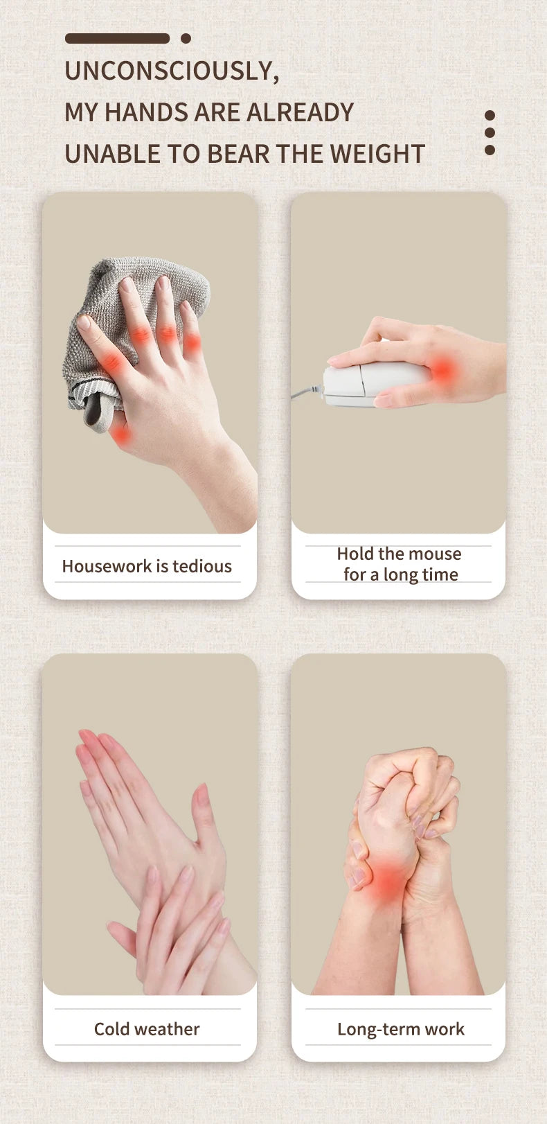 Heated Finger and Palm Massager in Gray with 13 TPU Airbags, Three Modes, Five Intensity Levels, 2000mAh Battery and Type-C Charging for Adult Relaxation