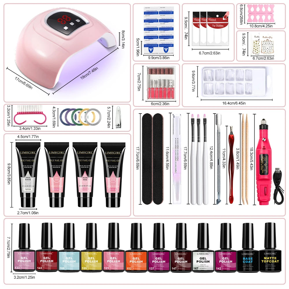 USB UV Lamp Gel Polish Kit by LIMEGIRL, 8ml Semi-Permanent Soak-Off Nail Polish with Listed Base and Top Coat for DIY Manicure and Nail Art