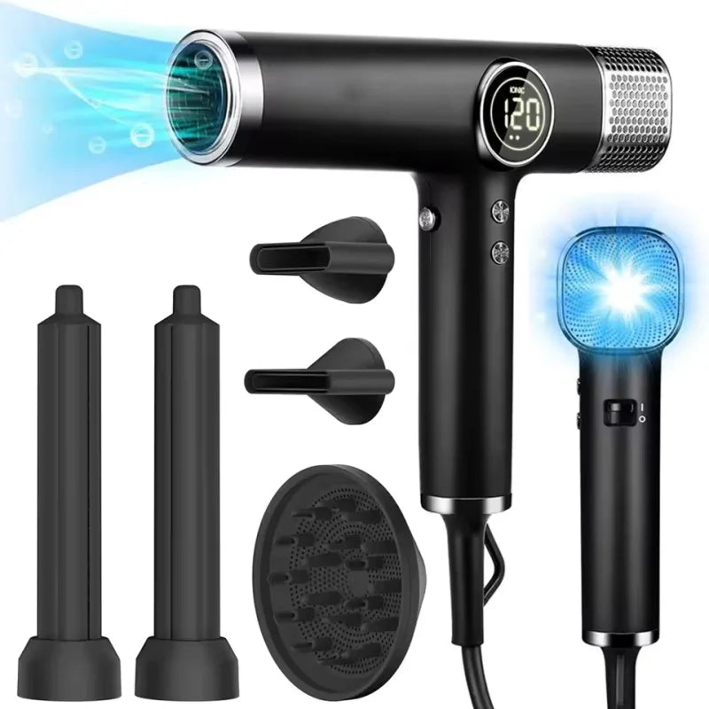 Ionic Hair Dryer with 110000 RPM Brushless Motor, Black High-Speed Blow Dryer with Thermo-Control and Low-Noise Design for Home Use, US or EU Plug