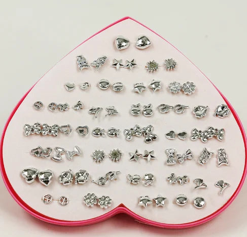 Resin Stud Earrings 36-Pair Random Assortment with Push-Back Closures, Cat, Butterfly and Snowflake Design References for Women's Everyday Fashion