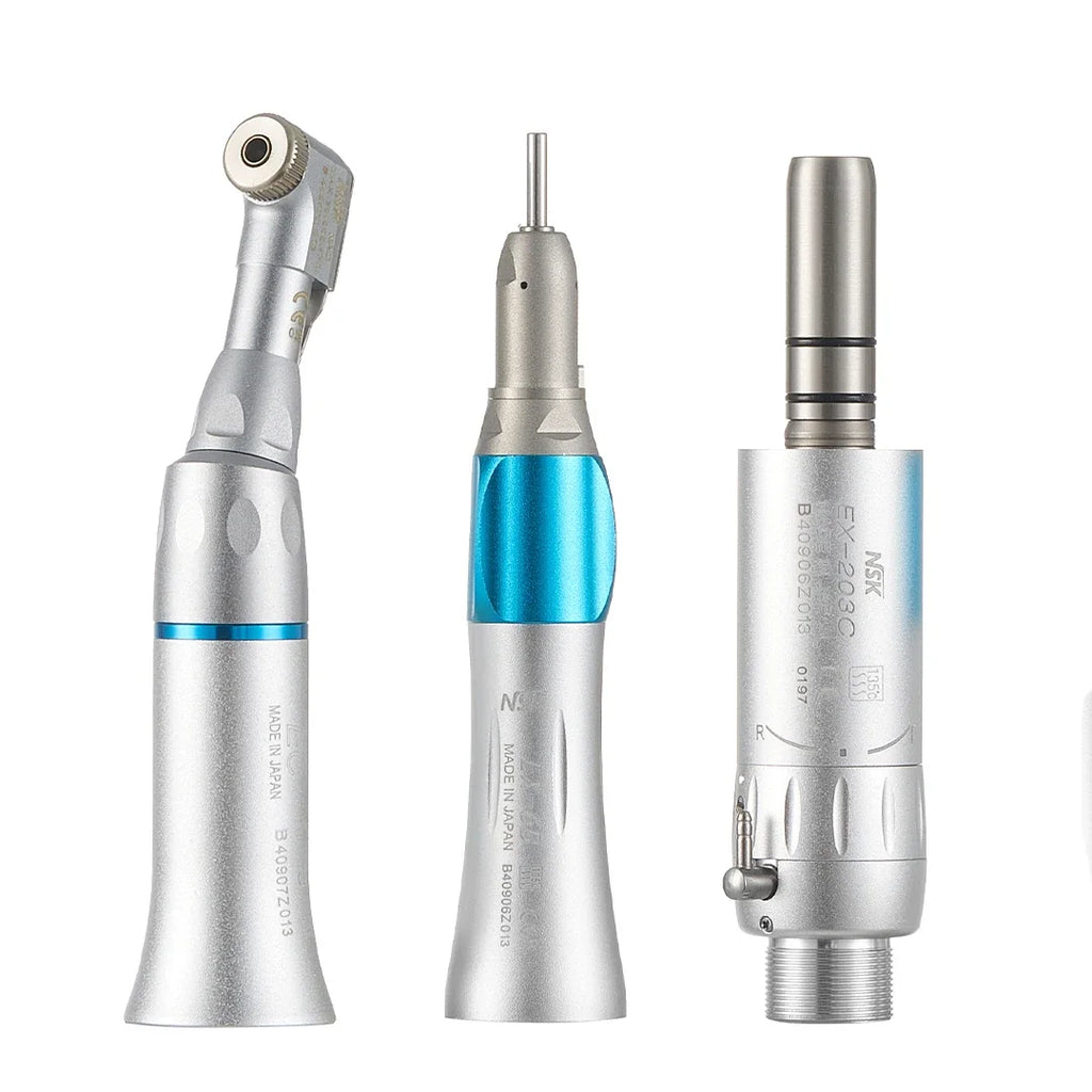 Low Speed Contra Angle Dental Handpiece with 1:1 Direct Drive, Wrench and Manual, 2 or 4 Hole Set Labels and Six Color Options for Professional Use