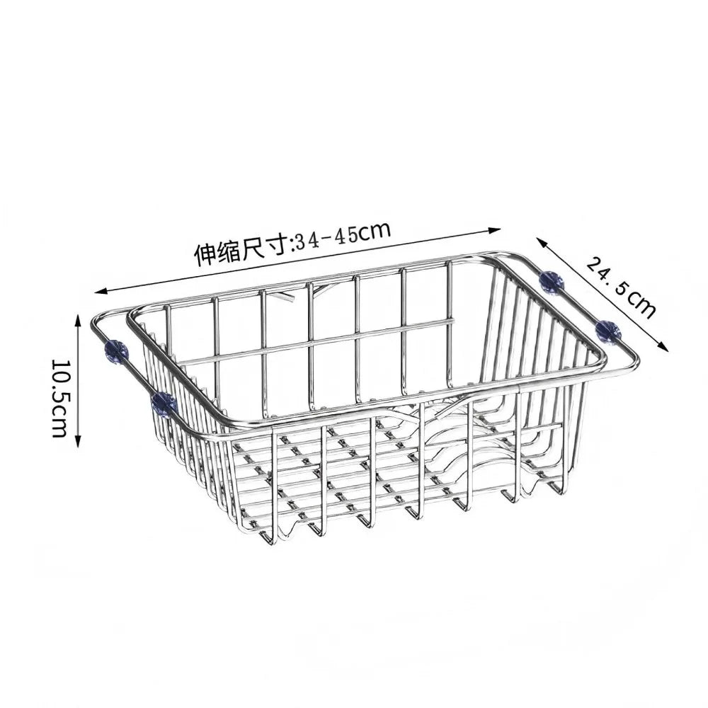 Telescopic Sink Drain Basket, Stainless Steel Expandable Dish Drying Rack with Medium or Large Size Options for Kitchen Cups, Plates and Produce Rinsing