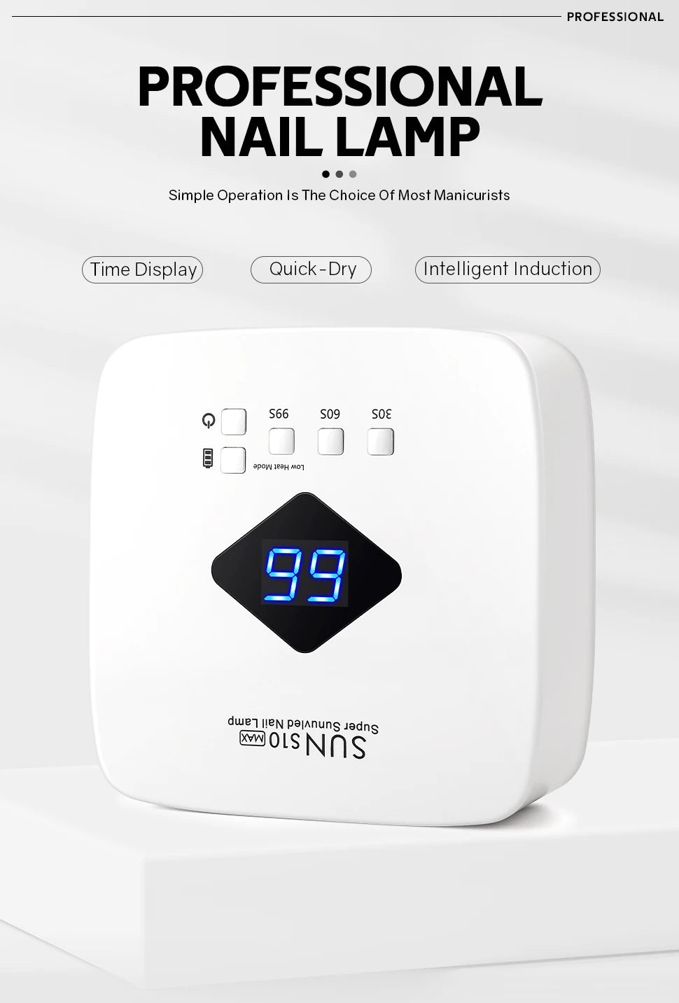UV LED Gel Nail Lamp SUN S10 MAX with 30 Dual-Wavelength LEDs, Automatic Infrared Sensor, 30, 60 and 99 Second Timers, White Finish and US or EU Plug