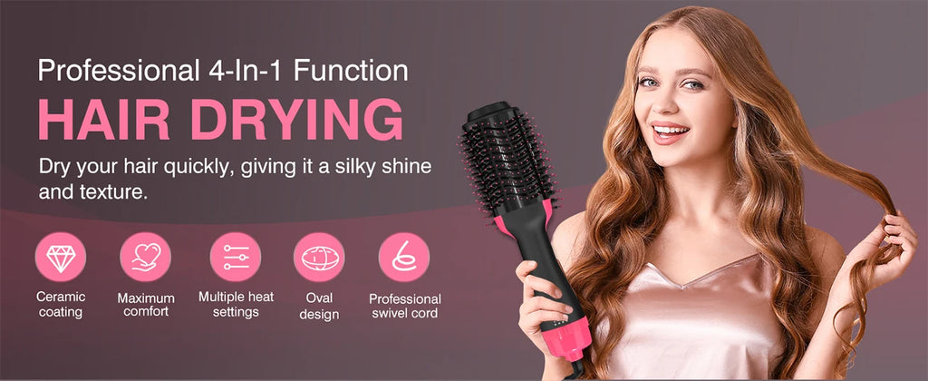 LISAPRO Blow Dryer Brush, Red 2-in-1 Hot Air Hair Dryer and Volumizer for At-Home Styling Routines with US 110V, EU 220V and UK Plug Selections