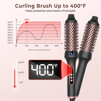 38mm Thermal Styling Brush with Dual PTC Heating, Nine Temperature Settings and 60-Minute Auto Shut-Off, Black Gold Hair Curler and Straightener