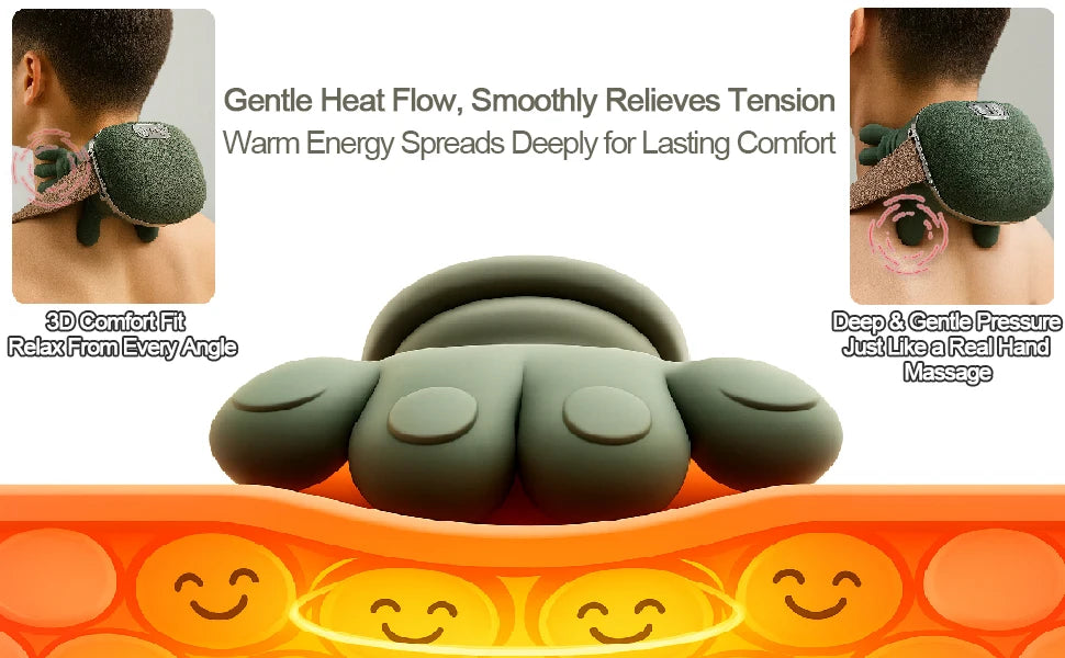 Heated Kneading Neck and Shoulder Massager, Moss Green Wireless Shawl with Brushless Motor, Three Massage Levels, Two Heat Settings and 2000mAh Battery