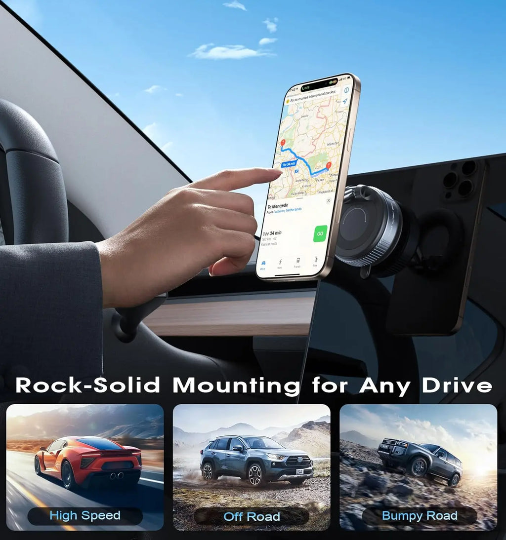 Folding Magnetic Phone Holder, 360° Rotating Vacuum Suction Mount in Black or White for Compatible Car Dashboards, Windshields and Desktop Phone Positioning