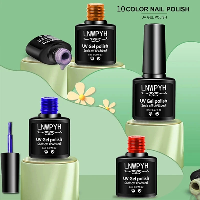 Gel Nail Polish Kit by LNWPYH with Listed 10 Polish Colors, 4 Extension Gel Colors, Base and Top Coats, UV LED Lamp and Electric Drill for Adult Nail Art