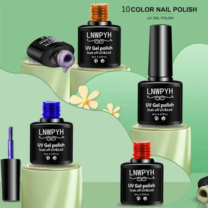 Gel Nail Polish Kit by LNWPYH with Listed 10 Polish Colors, 4 Extension Gel Colors, Base and Top Coats, UV LED Lamp and Electric Drill for Adult Nail Art
