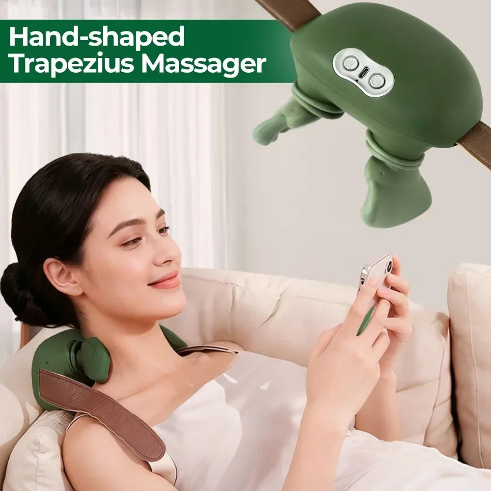 Kneading Neck and Shoulder Massager in Green with USB Type-C Option, Wireless Massage Shawl and Brushless Motor References for Adult Comfort Routines