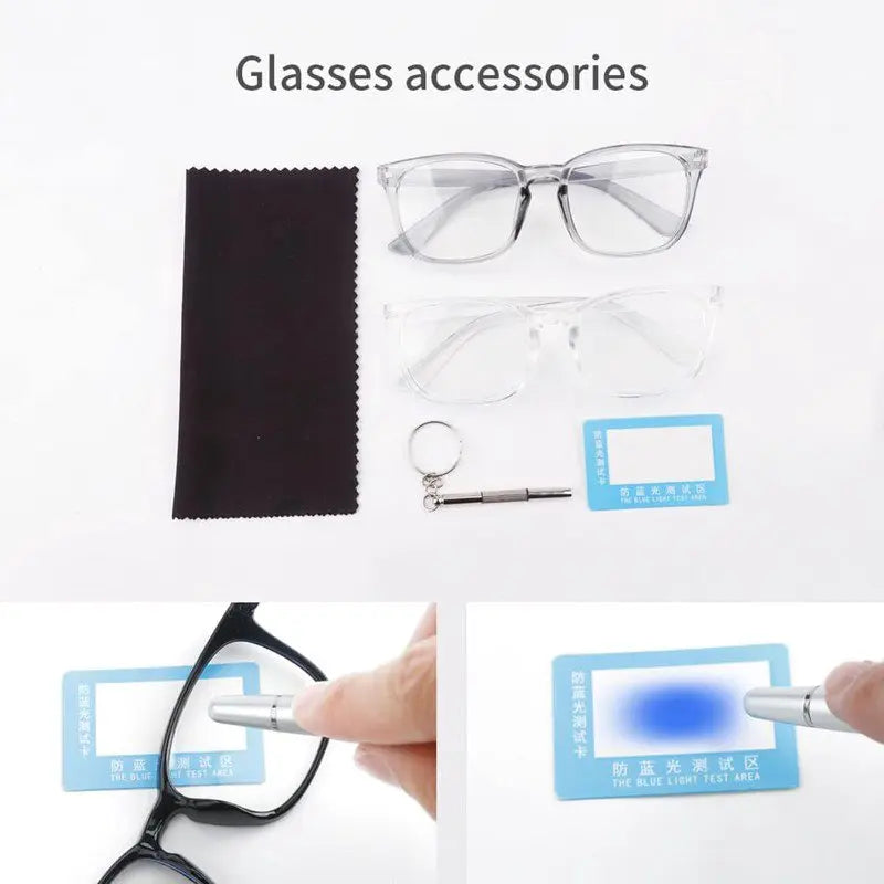 Square Frame Computer Glasses for Women and Men with Transparent or Black Frame Options and Listed Blue Light Filter Reference for Everyday Desk Outfits