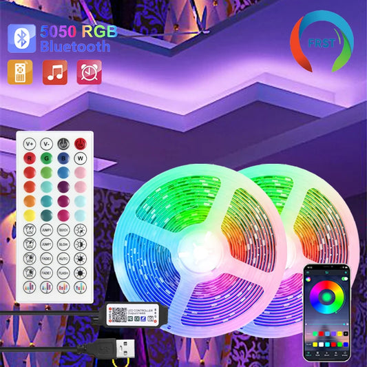 SMD 5050 RGB Bluetooth Light Strip with 5V USB Power, App-Only or 24-Key and 44-Key Remote Options in Six Lengths for Dry Indoor TV and Room Accent Decor