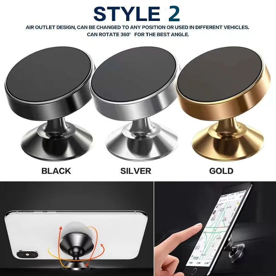 Magnetic Car Phone Holder with Fixed or 360-Degree Rotating Model Options, Dashboard and Wall Mounting References in Black, Silver, Gold and Rose Gold