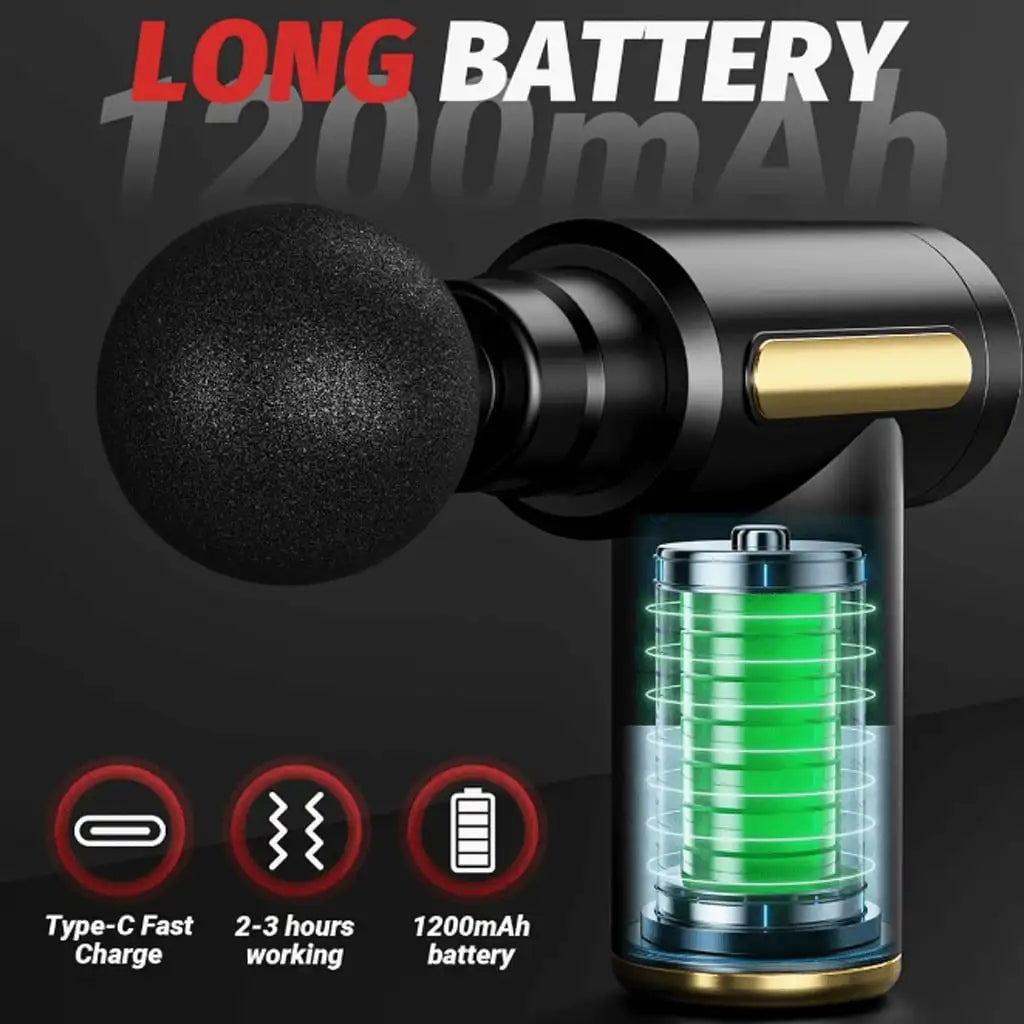 Compact Travel Massage Gun with Type-C Charging, Handheld Electric Massager in Black or Grey Button and LCD Models for Home and Post-Exercise Relaxation