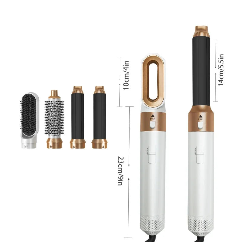 Interchangeable Hair Dryer Brush Set, 5-in-1 1000W Hot Air Styler with Curling Attachments, Smoothing Comb and Nozzle, Three Heat Settings and US Plug Option