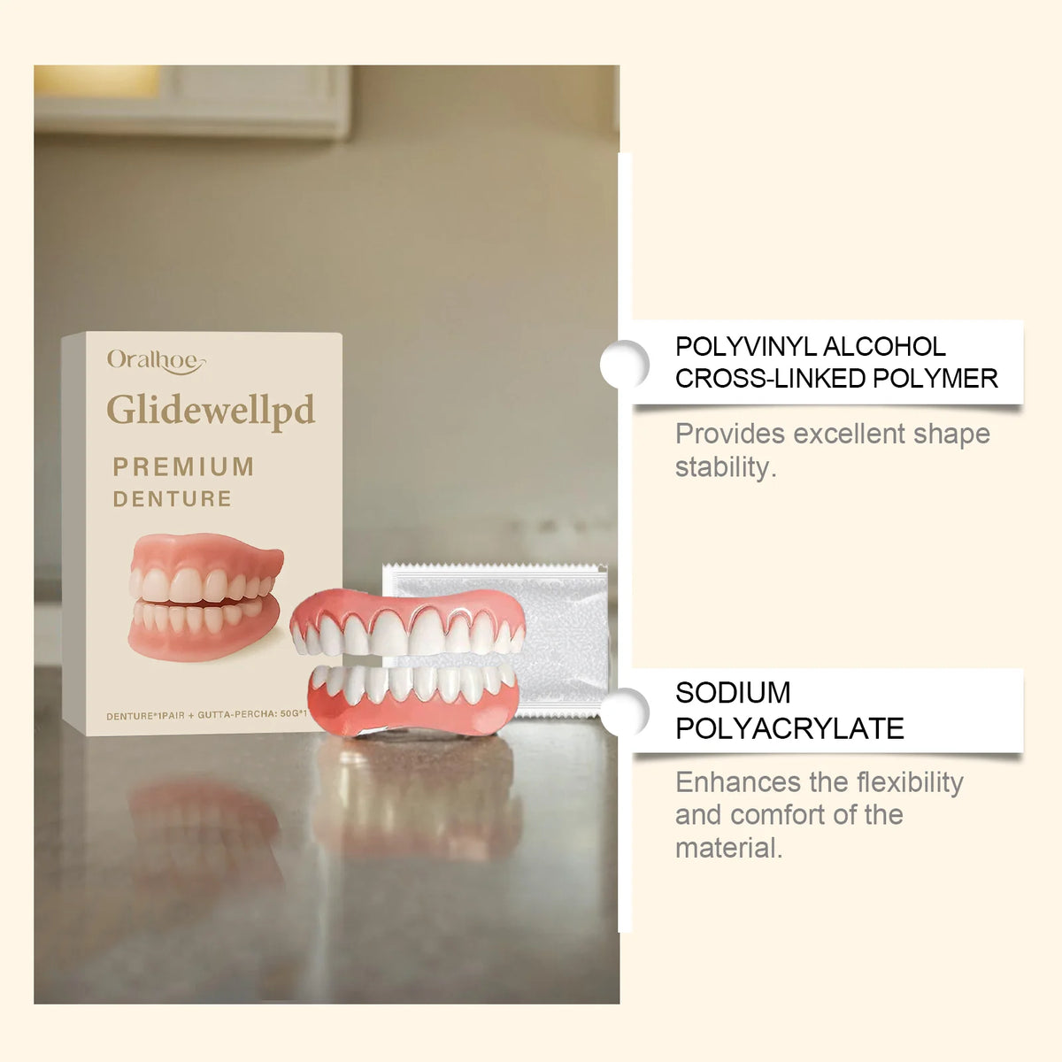Temporary Cosmetic Teeth Covers with Listed Silicone Material, Boxed and Multi-Piece Options for Smile Appearance, Dental Fit Check Required