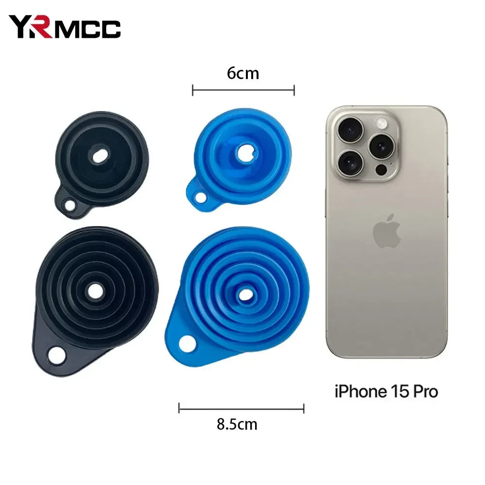 Collapsible Silicone Car Funnel for Compatible Liquid Transfer, Small 6cm or Large 8.5cm Width with 1, 2 or 4-Piece Choices and Foldable Garage Storage Design