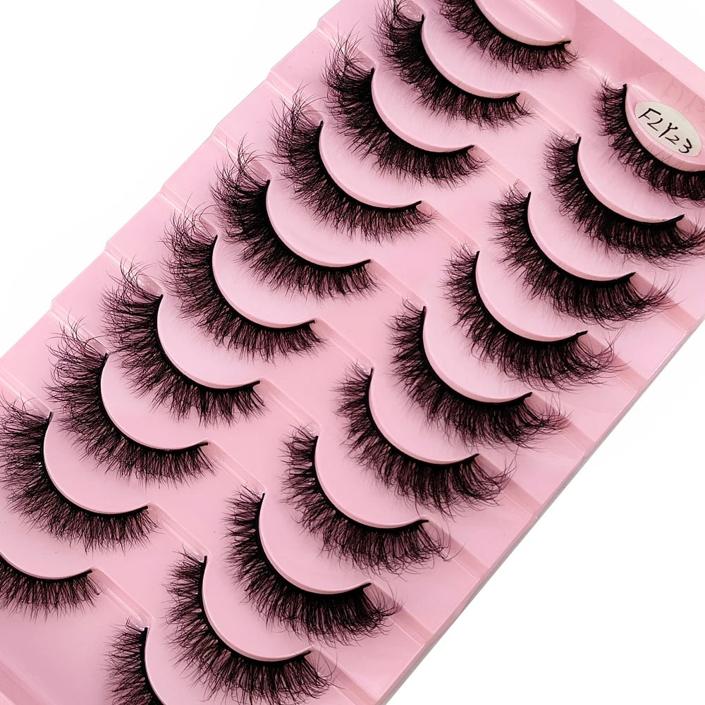 Faux Mink Strip Eyelashes in Ten-Pair Style Options, Synthetic Lash Fibers with Black Cotton Band Reference and Eighteen Codes for Everyday or Occasion Makeup