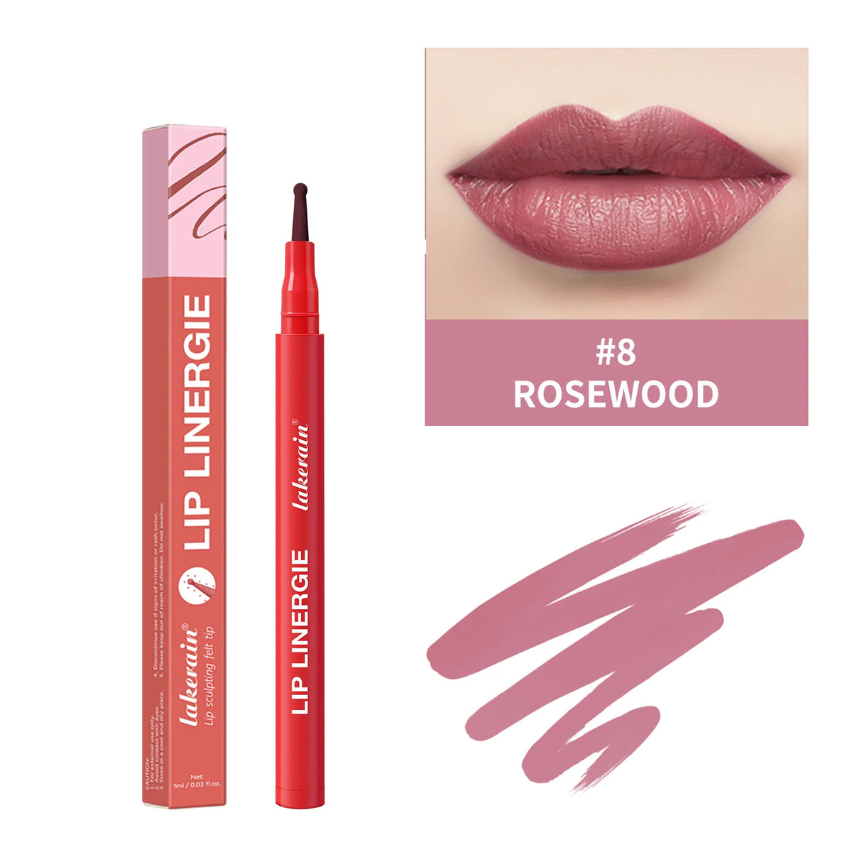 Lip Liner Stain by Lakerain with Flexible Ballpoint Felt Tip, Listed 1ml Lip Contour Makeup for Outlining, Shading and Filling with Eight Named Shade Choices