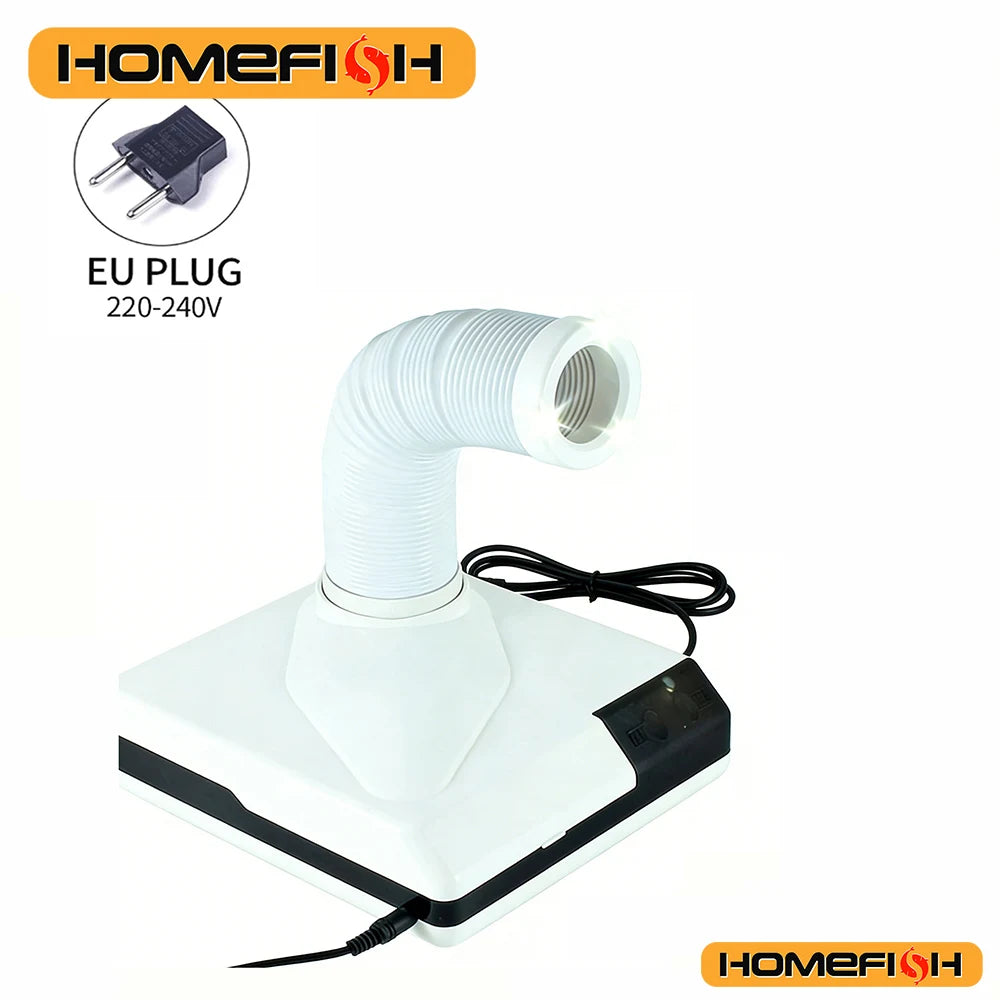Nail Dust Collector with Tube Intake and Three LED Spotlights, Touch-Control White Manicure Vacuum with Replaceable Filter and Listed 60W EU Plug Options