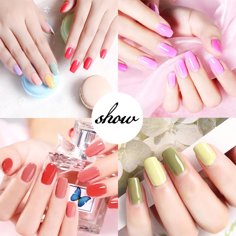 Soak-Off Gel Varnish Kit by LNWPYH with 10 Listed Polish Colors, One Base Coat, One Top Coat and UV LED Sensor Lamp for Adult Home Manicure Designs