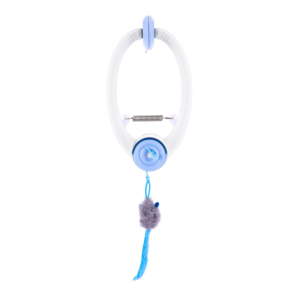 Rechargeable Door Hanging Cat Toy with Three Modes, Retractable Teaser Rope and Three Catnip Mouse Accessories, Blue Indoor Toy for Supervised Play