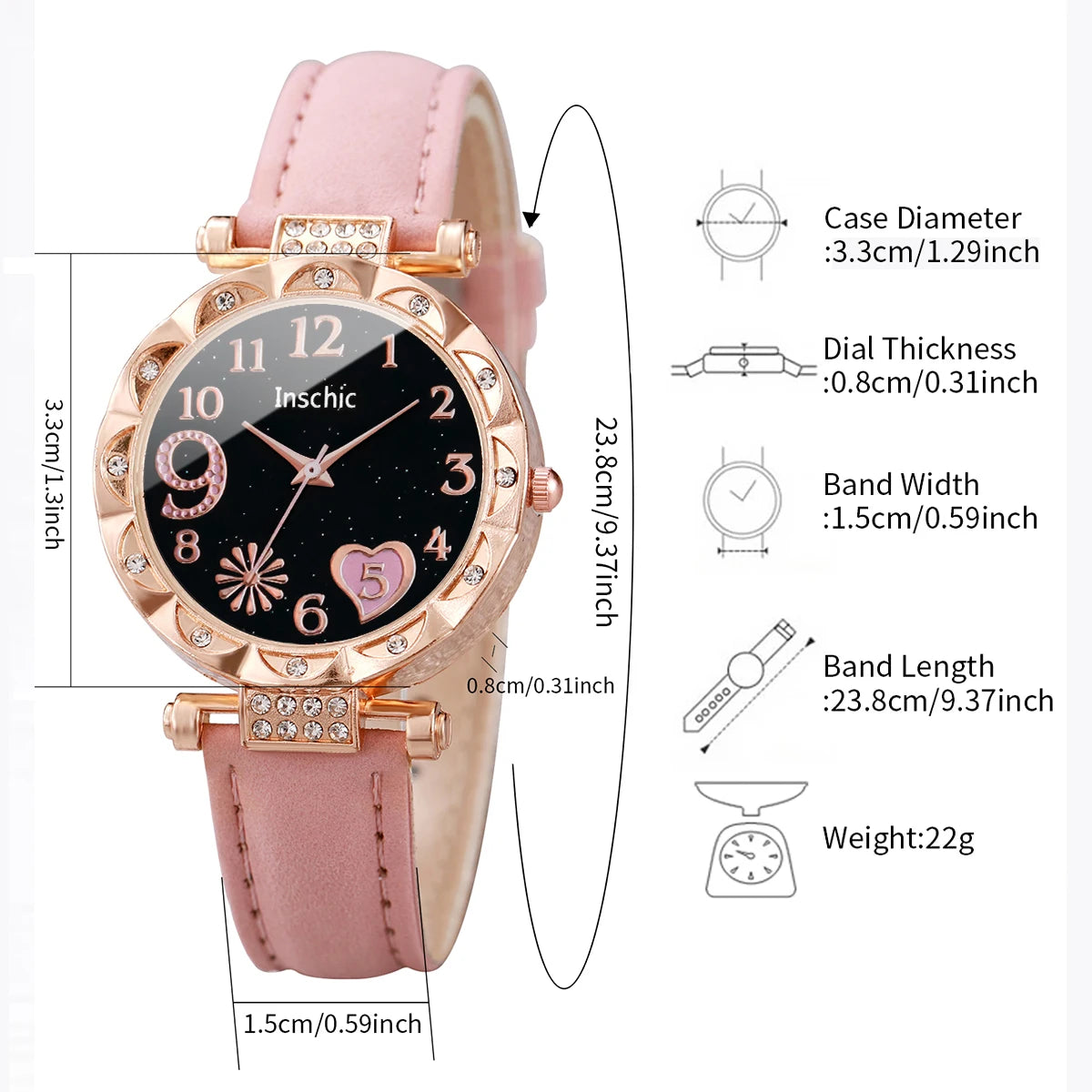 Women's Heart Dial Quartz Watch with Leaf Bracelet Set Reference, Eight No-Box Style Options and Listed 33mm Case for Casual Outfits and Fashion Gifts