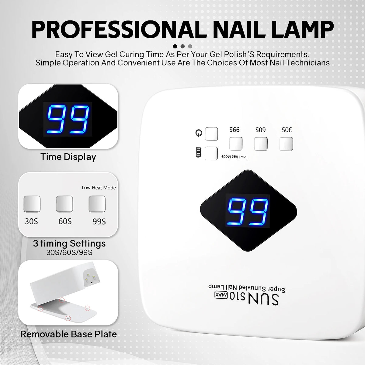 UV LED Gel Nail Lamp SUN S10 MAX with 30 Dual-Wavelength LEDs, Automatic Infrared Sensor, 30, 60 and 99 Second Timers, White Finish and US or EU Plug