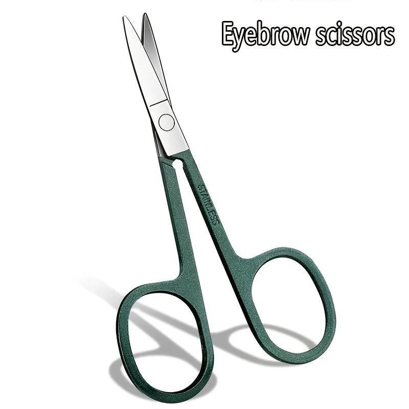 Nail Clipper Manicure Set with Six-Piece Option Labels, Nail Scissors and Clipper References, Black or Green Personal Grooming Kit for Home and Travel