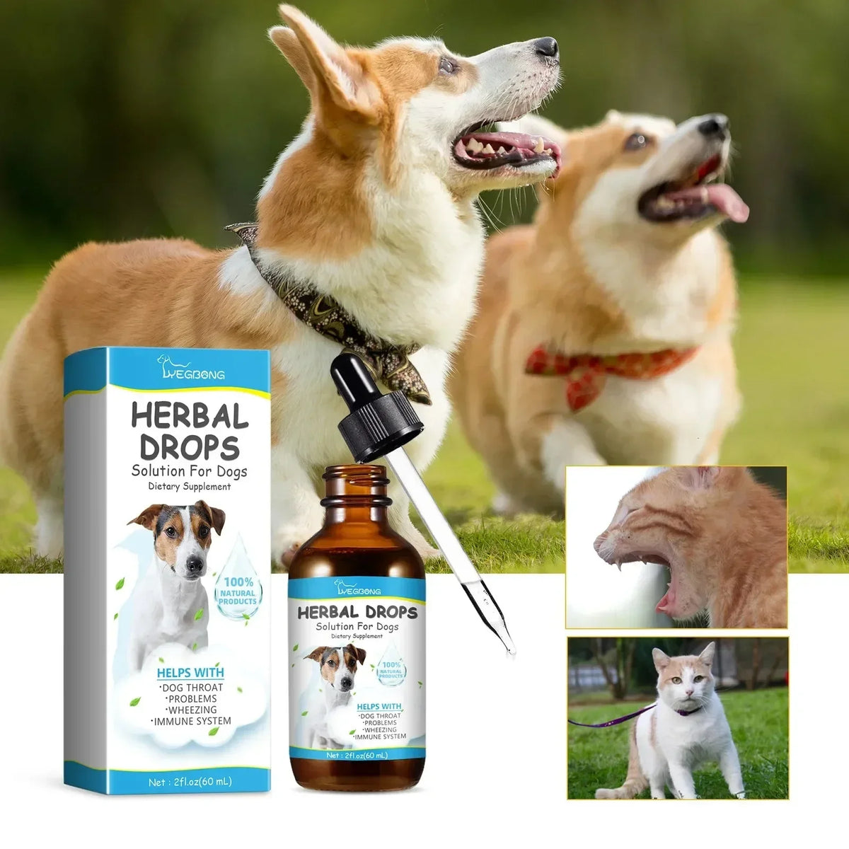 Yegbong Pet Drops, Listed 60ml Boxed Liquid Format with Single-Unit and Multi-Unit Option Labels, Ingredient and Veterinary Suitability Review Required Before Use