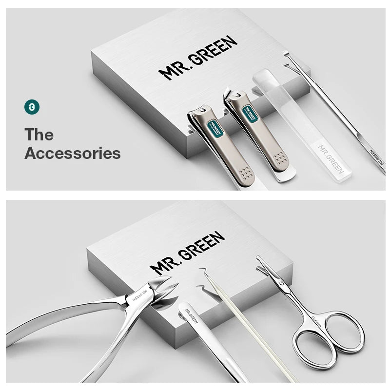 Travel Manicure and Pedicure Set by MR.GREEN, Stainless Steel Nail Clippers and Grooming Tools with PU Leather Case, Mr-8888 and Mr-8888i Options
