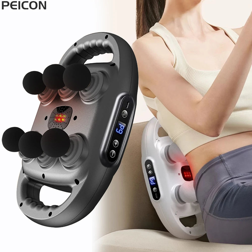 Six-Head Touchscreen Massage Gun with Integrated Contact Design, Nine Intensity Levels, Nine Massage Modes and Listed 10-Minute Auto-Off, White or Black
