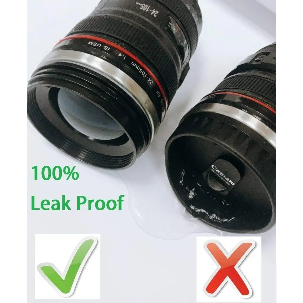 Camera Lens Coffee Mug, Photography-Themed Reusable Novelty Cup in Black 400ml or White 450ml Labeled Options for Home Desks and Photographer Gift Ideas