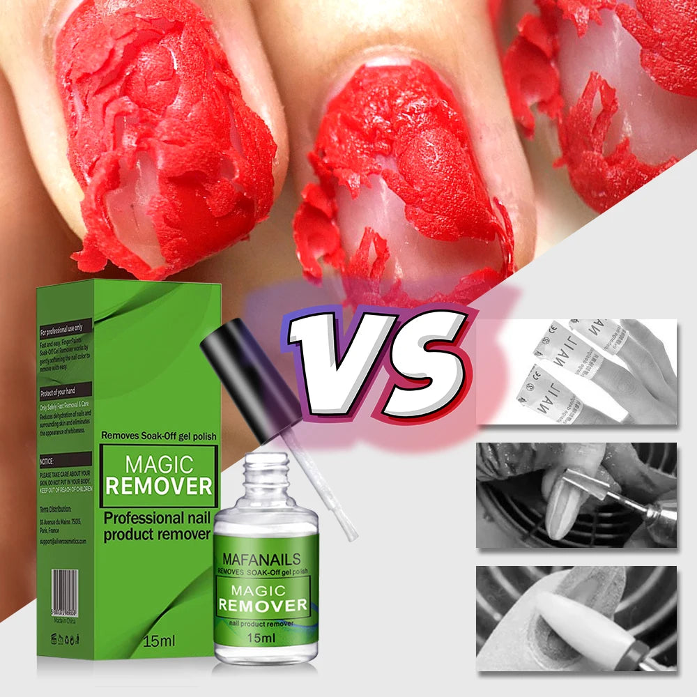 Magic Gel Nail Polish Remover with Listed 15ml Size, 2pc or 4pc Purchase Labels for UV Semi-Permanent Polish and Instruction-Guided Adult Manicure Removal